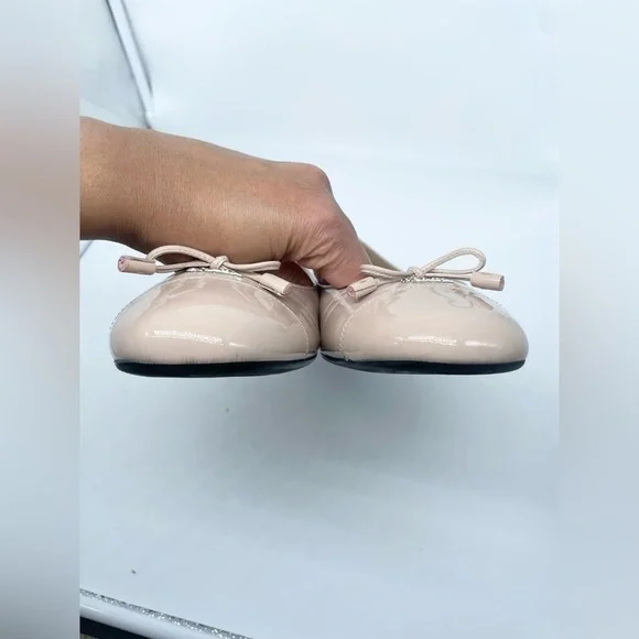 Prada Nude Patent leather silver logo embellished bowtie ballerina flats EU 41 - Picture 3 of 10